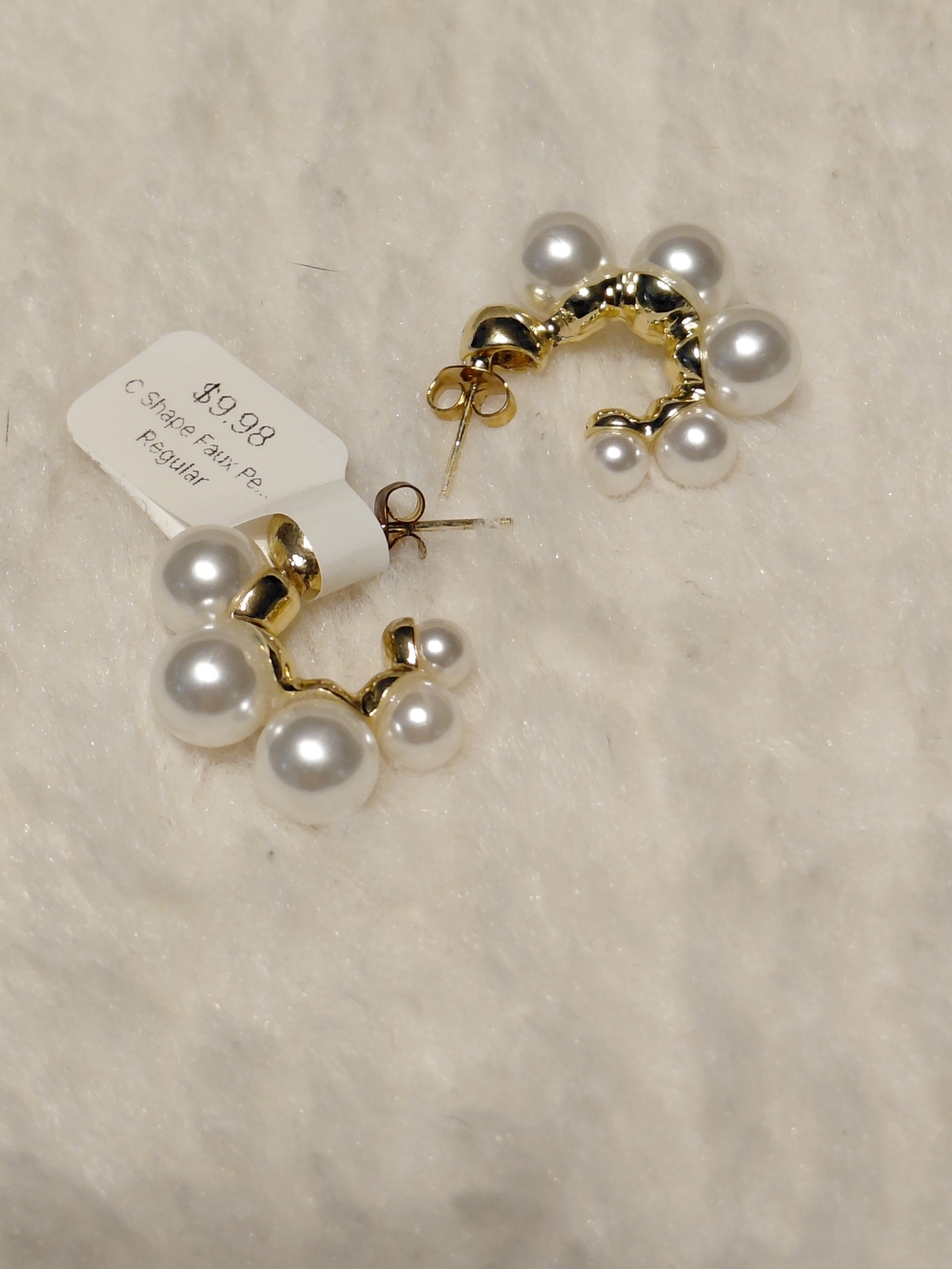 Gold-Tone Pearl Cluster Hoop Earrings - Unbranded